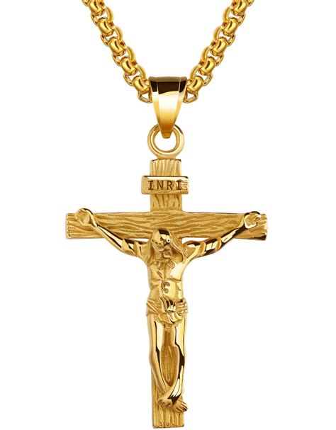 Men S Stainless Steel Jesus Christ Crucifixion Cross Pendant Necklace