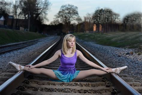 Photos Blonde Girl Ballet Split Gym Rails Girls Legs Railroads
