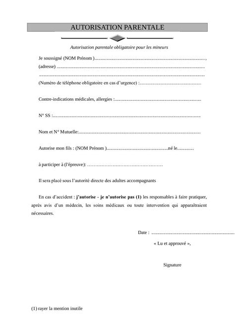 Lettre Autorisation Parentale