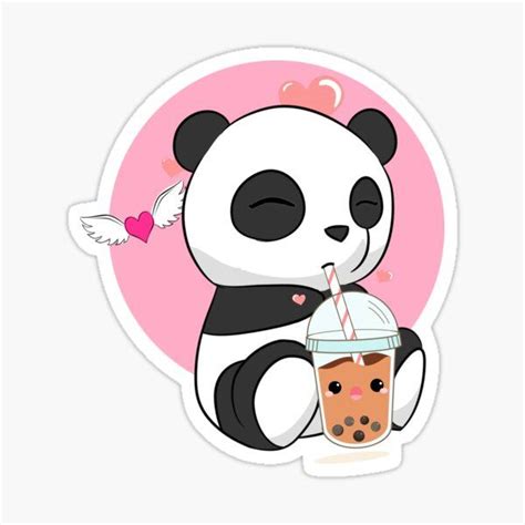 Cute Panda Chibi Drinking Boba Bubble Tea Sticker By Eucagarland