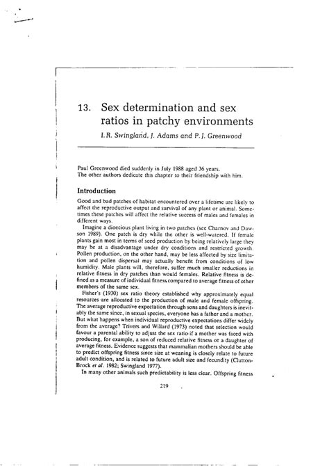 pdf sex determination and sex ratios in patchy environments
