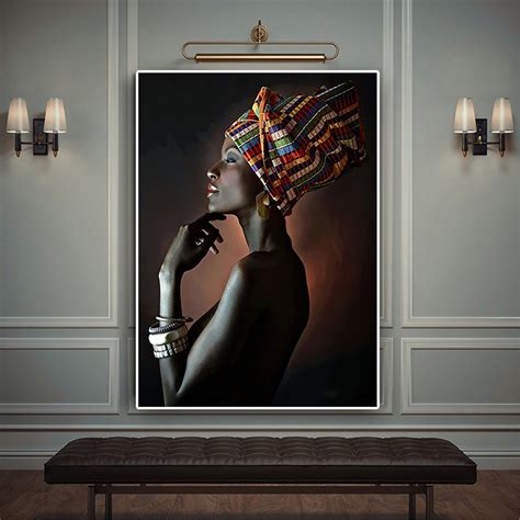 Modern Black African Woman Canvas Painting Mural Poster Home Decor