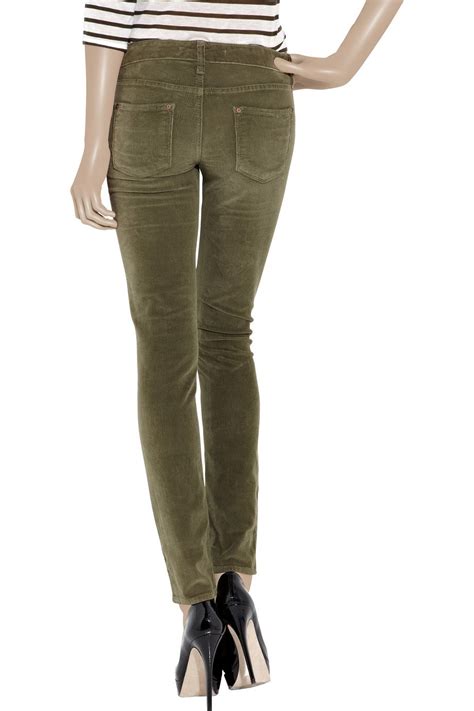Lyst Vince Mid Rise Corduroy Skinny Jeans In Green