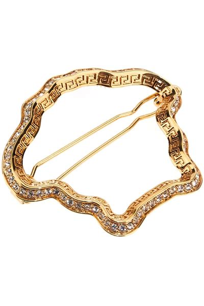 Versace Medusa Shape Embellished Brooch In Gold Modesens