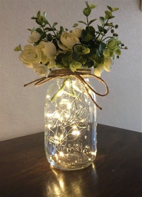 Fairy Lights In Mason Jar Jar Centerpiece Wedding Wedding Table