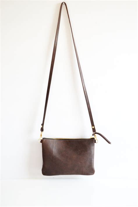 Dark Brown Leather Crossbody Bag Small Minimalist Leather Etsy