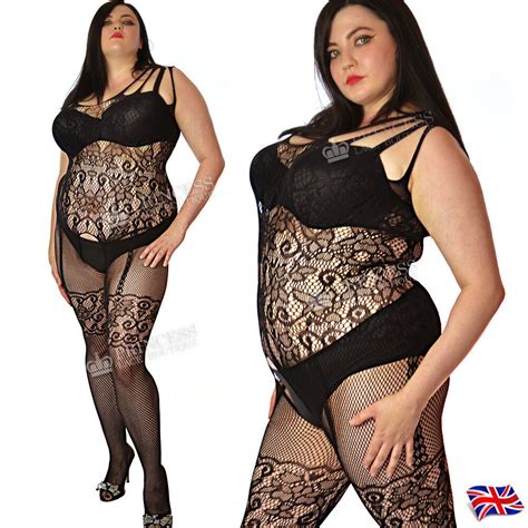 UK Plus Size Fishnet Bodysuit Bodystocking Lingerie Open Crotch Sexy BBW EBay