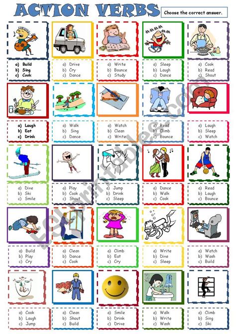 Everyday Life Action Verbs Multiple Choice 2 English Esl Worksheets 957