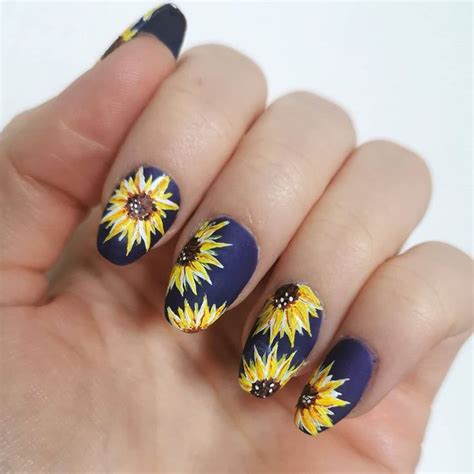 55 Cute Yellow Sunflower Nail Designs For 2020 Sunflower Nails