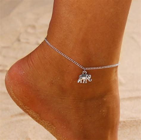Lucky Elephant Anklets Antique Silver Tone Alloy Womens Ankle Bracelets