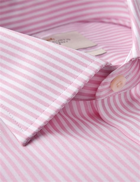 Men S Formal Pink White Stripe Classic Fit Shirt Double Cuff Non