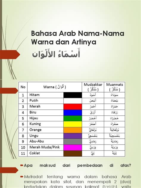 Intip 10 istilah bahasa arab yang sering diucapkan dan didengarkan beserta artinya. Paling Keren 11+ Gambar Warna Dalam Bahasa Arab - Gani Gambar