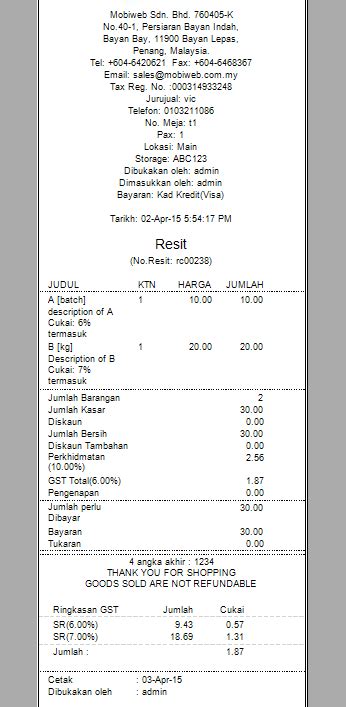 The basic layout of the sheet is similar to the standard bill format shipped with invoice manager, but the static text labels are translated using an online tool. Point of Sales System Malaysia | GST Tax Invoice | Online ...