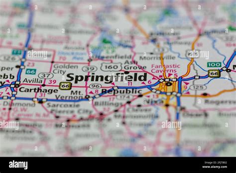 Springfield Missouri Usa And Surrounding Areas Shown On A Road Map Or