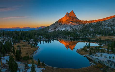 Sunset Mountain Rocky Mountain Top Lake Reflecting In Water Hd Desktop ...