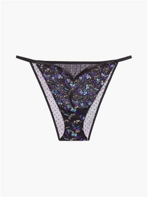 Butterfly Wings Lace And Mesh String Bikini Panty In Black And Multi