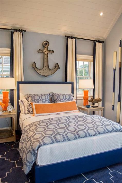 Even with limited floor space, you can design your room to live large when you choose the right furnishings and complementary colors. navy and orange bedroom | Interiors: Boys Bedrooms ...