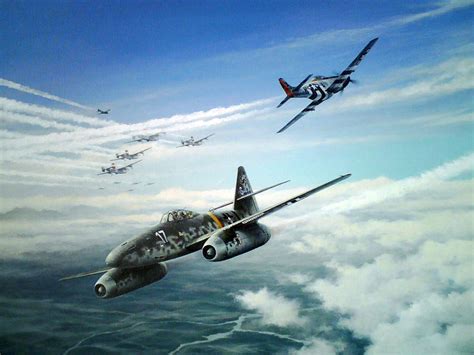 Me 262 Against P51 D Aircraft Painting Aircraft Art Wwii Aircraft