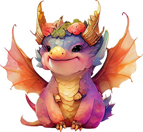 Cute Baby Dragon Collection Watercolor T Shirt Design Transparent