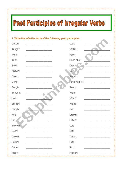 Verbs In Past Participle Pdf