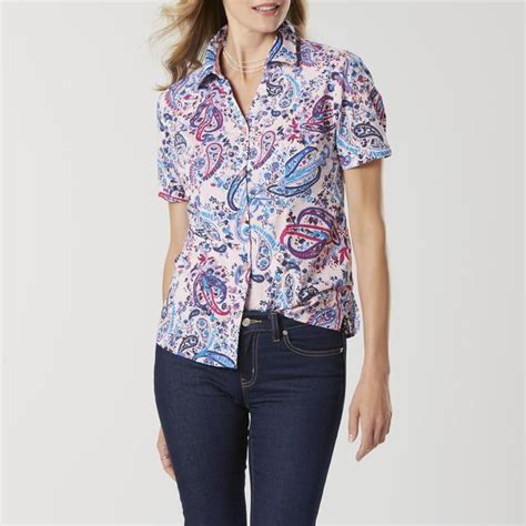 Basic Editions Womens Camp Shirt Floral Paisley