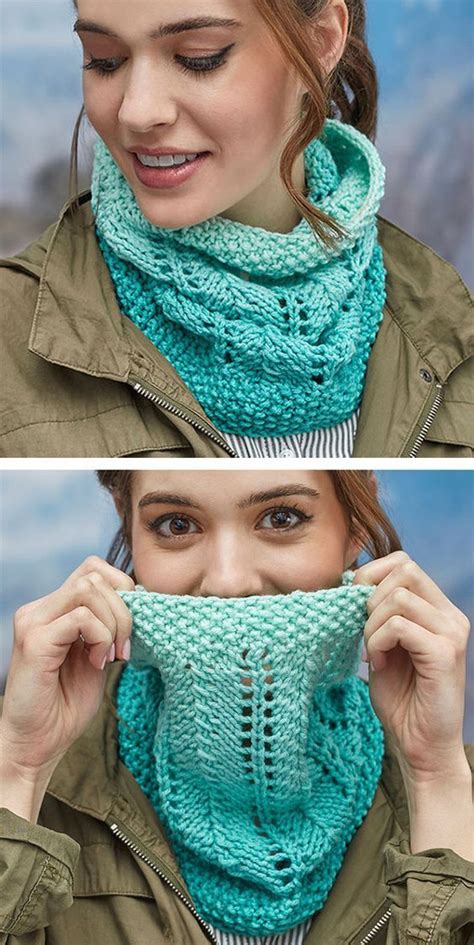 Free Knitting Pattern For Easy 2 Row Repeat Cozy Lace Cowl Knit Flat