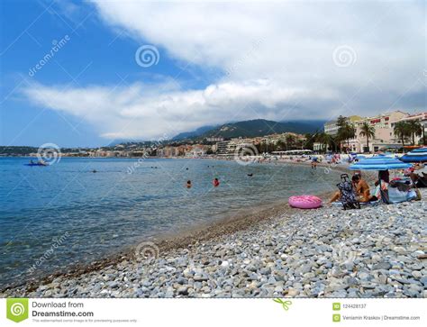 Menton Public Beach And A Panoramic View Of The City Editorial