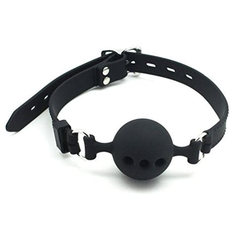 Mouth Ball Gag Black Silicone Oral Sex Ball Gag With 3 Holes 50cm