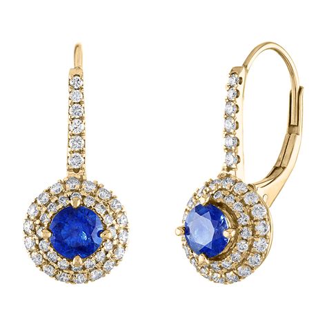 Estate 18k Yellow Gold Diamond Blue Sapphire Drop Earrings Pre