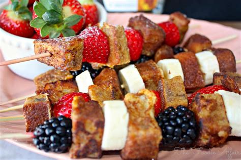 Dip sliced bread into egg mixture (challah, french bread, or raisin bread all work just as well as plain white bread). French Toast Fruit Kabobs made with Leftover Banana Bread