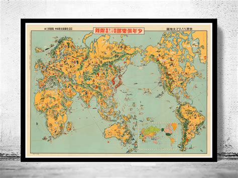 ♥ printed on premium matte paper (230g/sqm) or. Old Japanese World Map in 1933 - VINTAGE MAPS AND PRINTS
