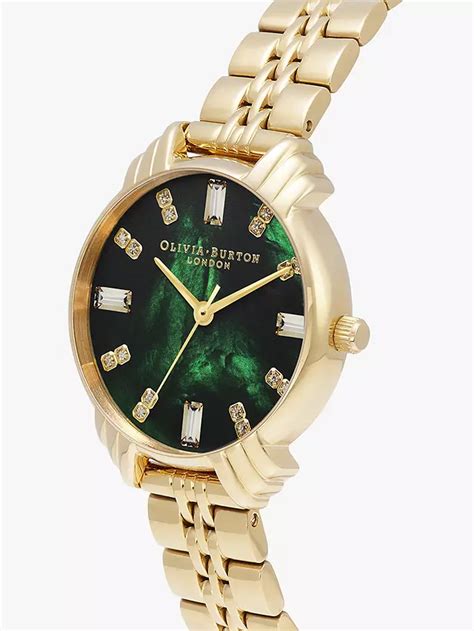 Olivia Burton Womens Art Deco Crystal Bracelet Strap Watch Goldgreen