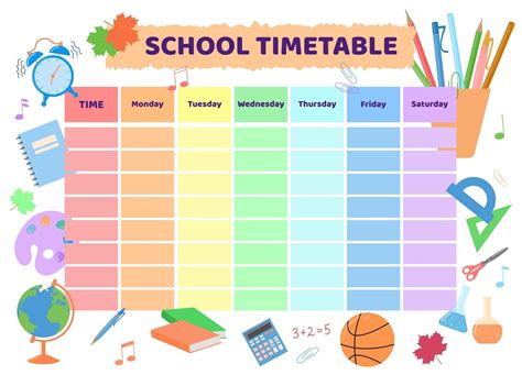 School Timetable Rainbow Kid Design Of Planner 3079915 Vector Art At