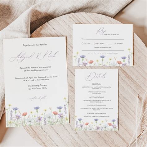 Wildflower Invitation Suite Canva Editable Template Instant Etsy