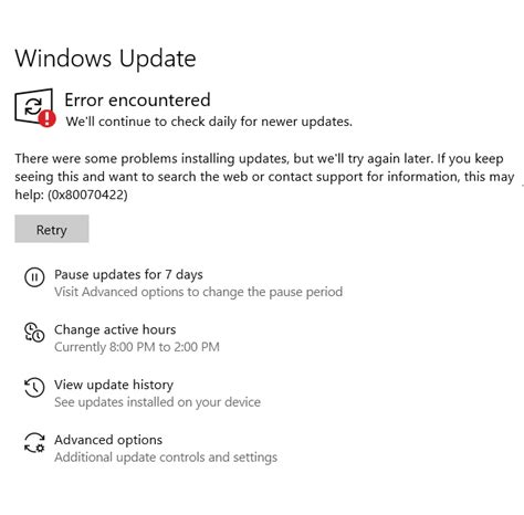 0x80070422 there were some problems installing updates in windows 10