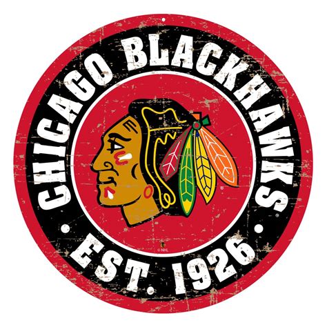 Chicago Blackhawks Sign 22 Round Distressed Logo Hockey Hall Of Fame