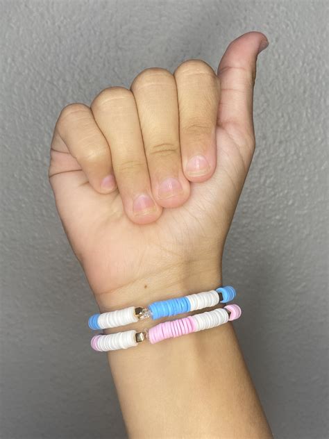 Pink And Blue Bff Matching Clay Bead Preppy Bracelets Etsy