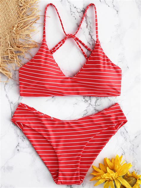 [65 off] 2021 caged striped bikini set in red zaful
