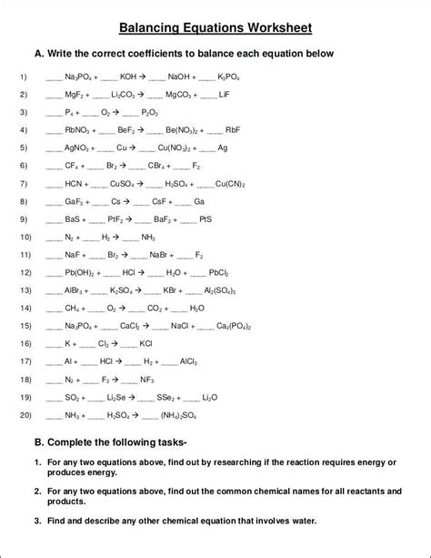 Balancing Equations And Types Of Reactions Worlsheet Key Symbols In