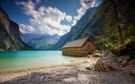 549449 Landscape Nature Boathouses Lake Summer Mountain Alps Clouds