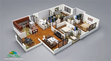 Comfortable 3 bedroom house plans and cottage design with three bedrooms that will evolve easily with your family needs. 20 Designs Ideas for 3D Apartment or One-Storey Three ...