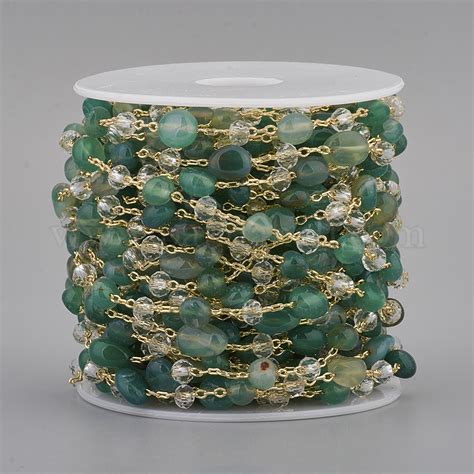 Wholesale Handmade Natural Green Agate Beaded Chains