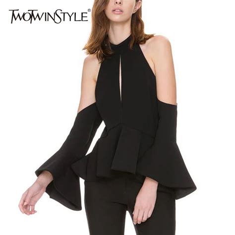 Buy Twotwinstyle Off Shoulder Female T Shirt Flare Sleeve Ruffles High Waist