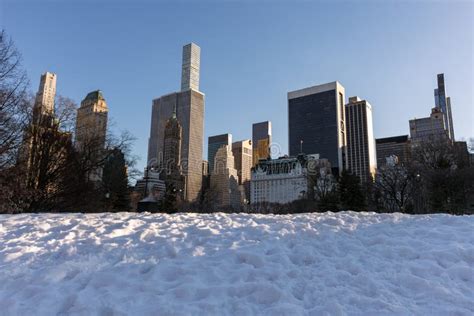 Beautiful Midtown Manhattan Winter Skyline With Snow Seen From Central