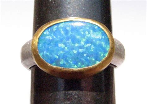 Blue Opal Ring 24k Gold Ring Gold And Silver Ring Statement Etsy