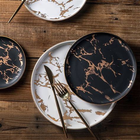 Luxury Pcs Inch Tableware Luxury Gold Edges Marble Dinner Plate