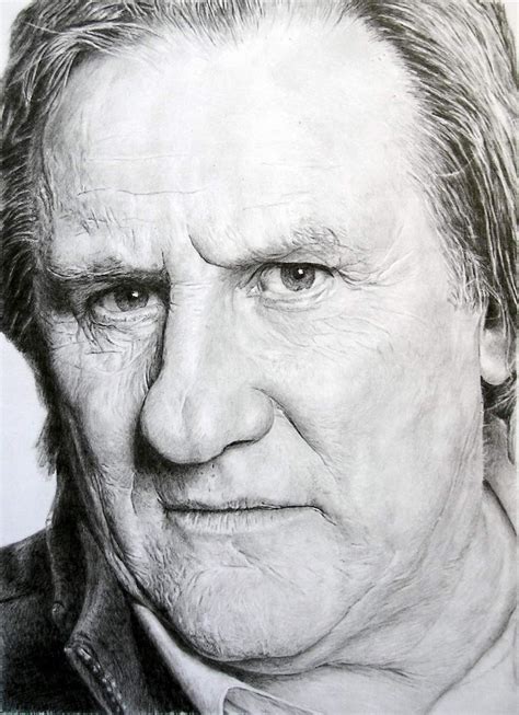 Gérard Depardieu Portrait Au Crayon Portrait Portrait Noir Et Blanc