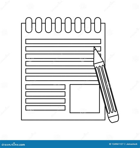 Notepad And Pencil In Black And White Stock Vector Illustration Of