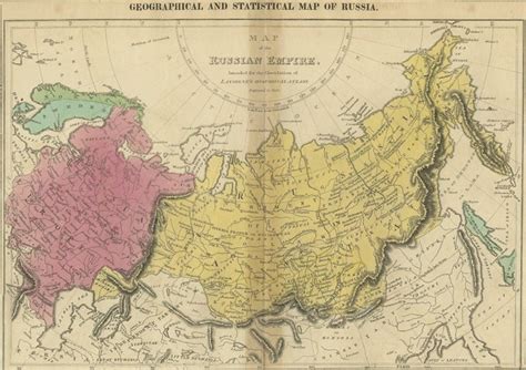 Old Map Of The Russian Empire With English Language Text Ca1820 For
