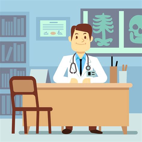 Doctor Sitting At The Table In Medical Vector Healthcare Concept By